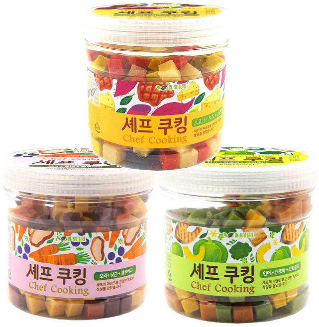 인네이쳐 셰프쿠킹 400g 3종 야채 트릿 대용량 노즈워크 간식 치즈 블루베리 단호박 브로콜리 당근 고구마 강아지 간식, 1개