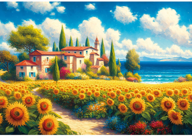 <토이앤퍼즐> 1000조각 직소퍼즐 온라인 전용, 1개, 한 여름날 피어오른 해바라기의 향연, 1000피스