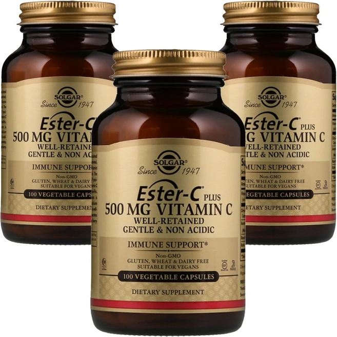 솔가 에스터-C 플러스 비타민 C 500mg 베지캡슐 글루텐 프리 비건 무설탕, 100정, 3개 - 쿠팡