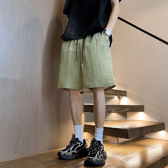 男款冰絲拼接沙灘短褲, 黃色