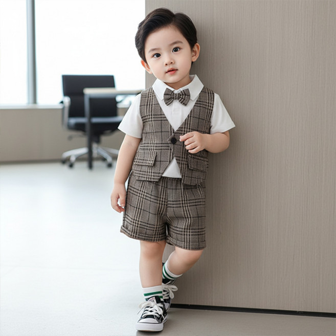 몽실이 보타이 반팔체크 정장상하복