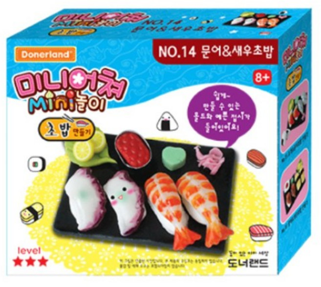 도너랜드 미니어쳐 초밥만들기 / No.14 문어&새우초밥 만들기 / 천사수지점토 천사점토 미니놀이 칼라점토 클레이만들기세트 클레이세트 클레이점토 미니어쳐클레이 음식클레이, 혼합색상, 26g, 5개