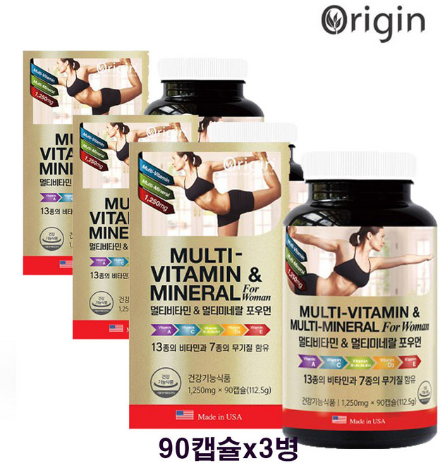 여자 피로회복 종합비타민 아연 마그네슘 비타민d 미네랄 영양제 여성 종합영양제 멀티비타민 앤 복합비타민 여성종합비타민 비타민b12 스프링리버, 90정, 3개