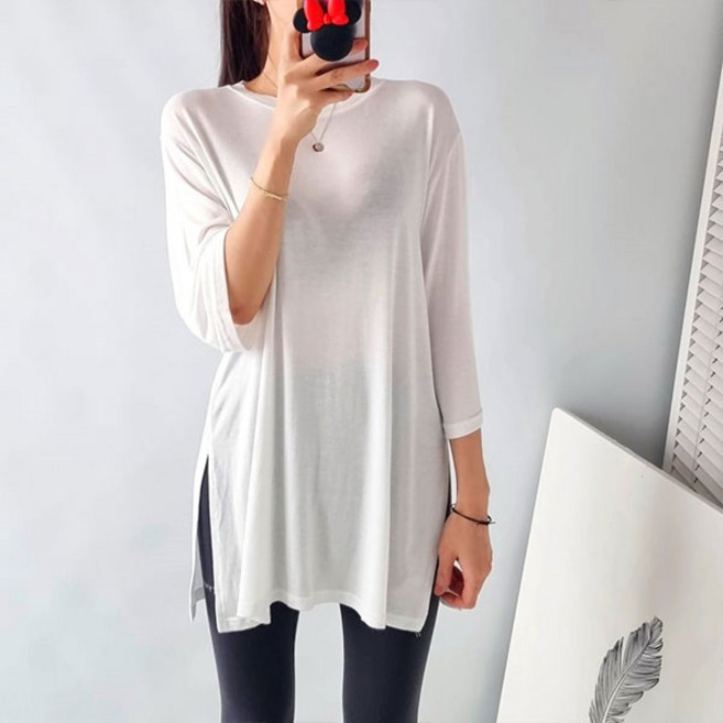 트임 찰랑 롱티 보들보들 빅사이즈 오버핏 레이온스판 티