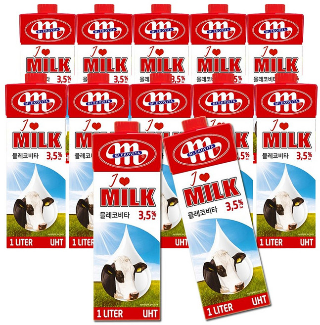 믈레코비타 아이러브밀크 3.5% 멸균우유, 1L, 12개
