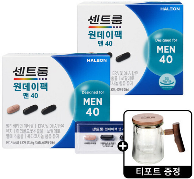 센트룸 원데이팩 맨40 (30팩) 93.9g x2개 + 센트룸 티포트, 2개, 30회분