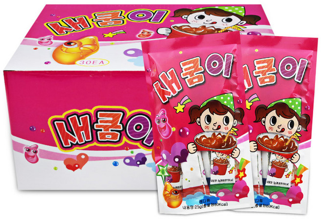 새쿰이 새콤달콤한 콜라 포도 딸기 오렌지맛 츄잉 캔디 스틱 카라멜, 25g, 30개
