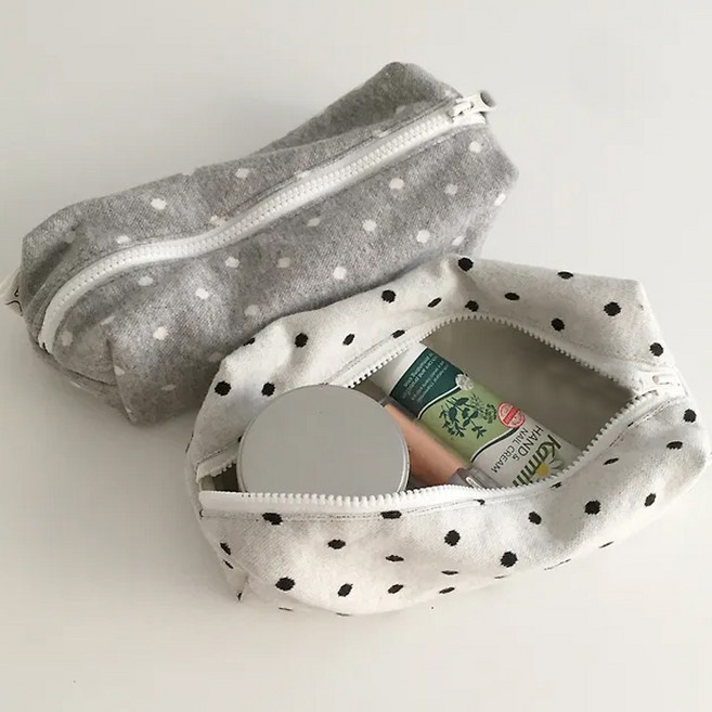 모던허니 땡땡이 도트 필통 캐릭터 학용품 학생 직장인 생일선물 파우치 키링미포함, 1개, 화이트