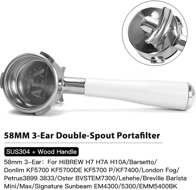 [호환제품] Hibrew h7 h10a 용 58mm 포터필터 [브레빌 호환용품] Barista Max Mini Sunbeam 더블 스파우트, 09 Double Spout AEX18g