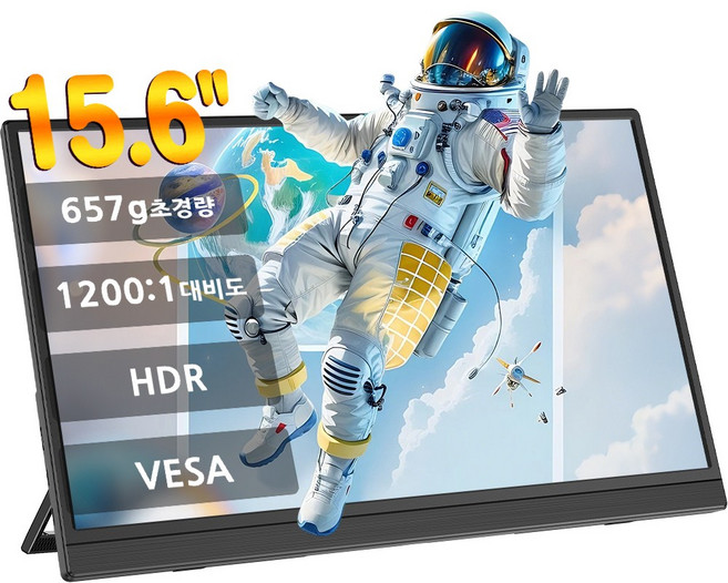 에비크 39.62 cm FHD IPS DEX 포터블 모니터 초경량 휴대용 HDR, 39.62cm, 블랙