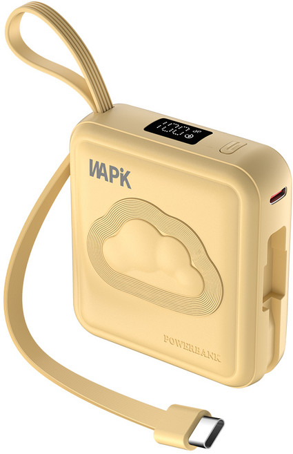 WAPIK 고속충전 일체형 미니 보조배터리 M2 C타입 잔량표시 10000mAh 22.5W, 옐로우