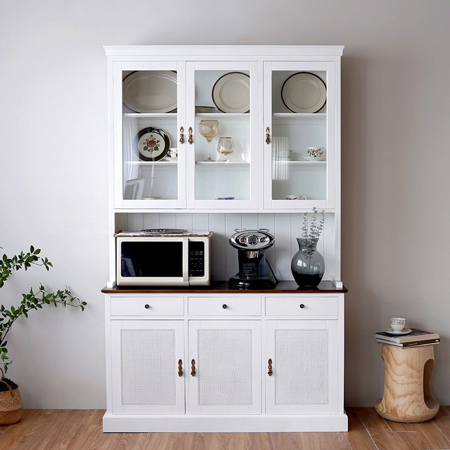 피어젠가구 메이시 프렌치 엔틱 주방장 인테리어장 수납장 접시장 그릇장 화이트