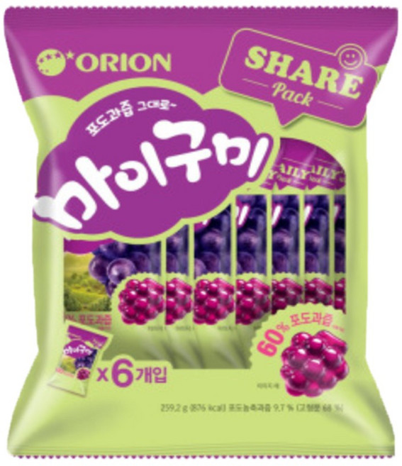 오리온 포도과즙 그대로 마이구미 6p 259.2g 간식 젤리, 4개