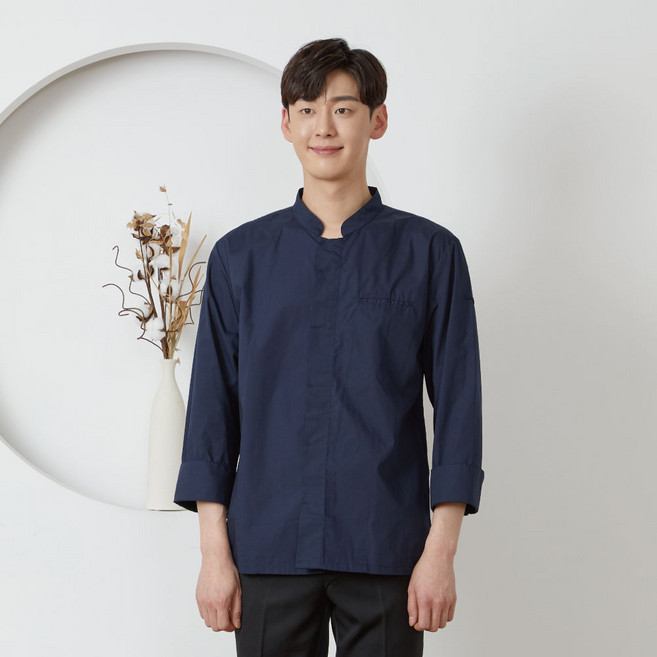 히든 스냅 셔츠형 조리복 / 네이비 (O-180-4) 쉐프복 주방복 쿡복 서빙복 단체복 기능성조리복