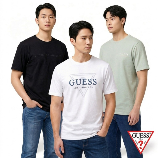 GUESS 게스 티 셔츠 남자 반팔티 반팔 티셔츠 면티 3종 택1