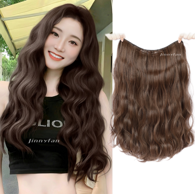 지니판 풍성한 헤어볼륨 히피펌 젤리펌 일체형 붙임머리 50cm, 1개, 라이트브라운