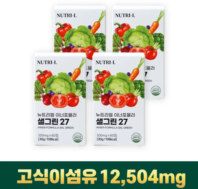 뉴트리엘 이너포뮬러 샐그린 27 식전야채 고농축 식이섬유 유산균 샐러드, 4개, 60정 - 쿠팡