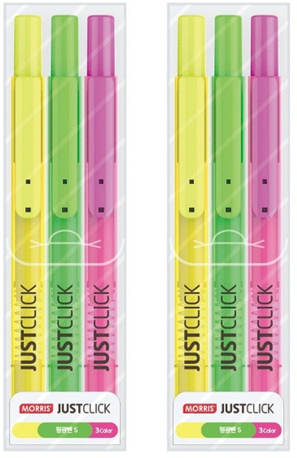 모리스 저스트클릭 노크식 형광펜 S, 2개, 3색세트