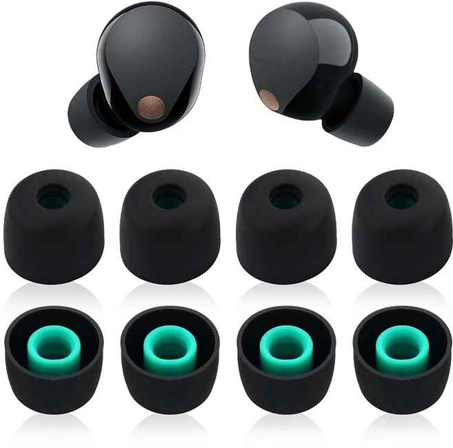 Sony 소니 WF-1000XM5 WF-1000XM4 호환 실리콘 이어팁 4쌍 블랙 M, 1개, 검정색