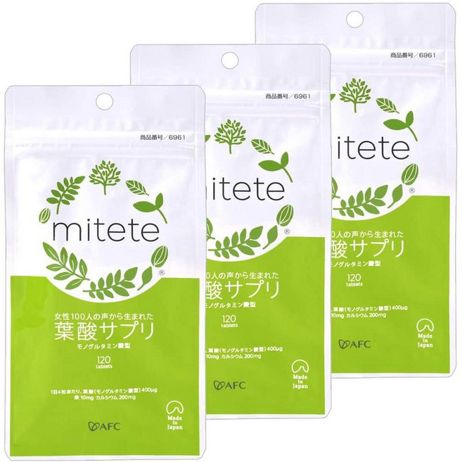 mitete 일본직구 포뮬라 미테테 엽산 90일 3봉지 세트 AFC 백 철분 칼슘 비타민 미네랄, 사이즈