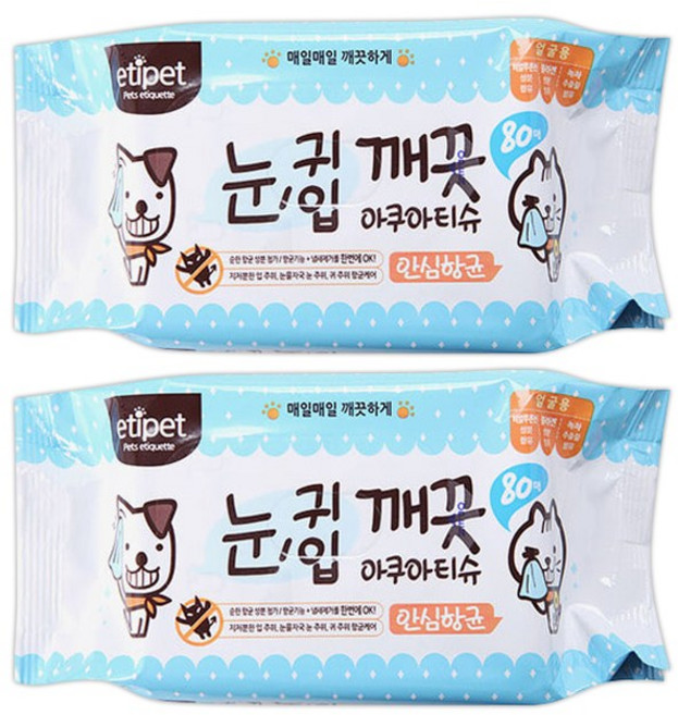 에티펫 반려동물용 눈귀입 깨끗 아쿠아티슈, 300g, 2개