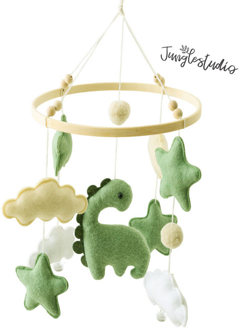 [정글스튜디오] 공룡 펠트 모빌 방울소리 신생아 아기 침대 감성 모빌 아기방 꾸미기, 1개