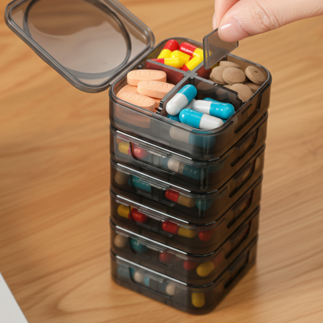 knatt 스택 모듈 알약 케이스 분리형 휴대용 약통 PIL-01, 1개, 스모크 블랙