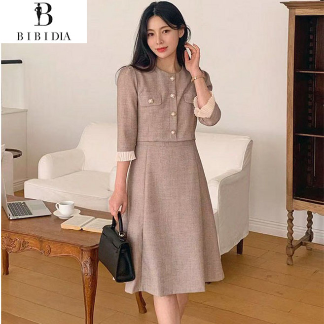 비비디아 2025 봄 가을 여성 7부 팔소매 고급원피스 A라인 원피스 하객룩 오피스룩 원피스 투피스느낌 5468