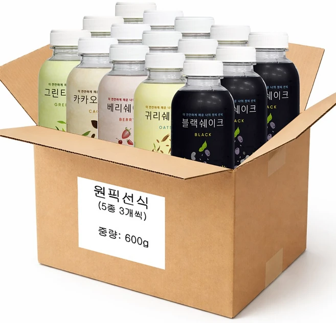 원픽선식 5종 3개씩 블랙쉐이크 베리쉐이크 그린티쉐이크 귀리쉐이크 카카오쉐이크, 1세트, 600g - 쿠팡