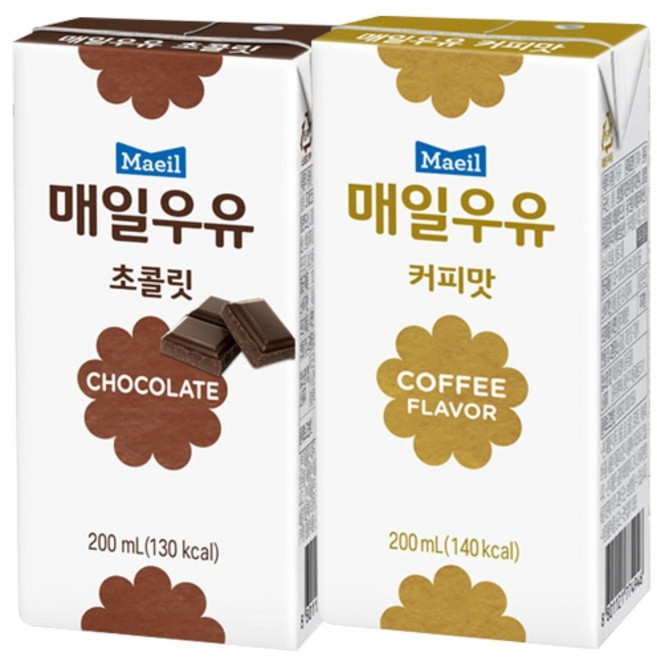 매일우유 매일 멸균우유 초코맛+커피맛 200ml 24팩(총48팩), 48팩