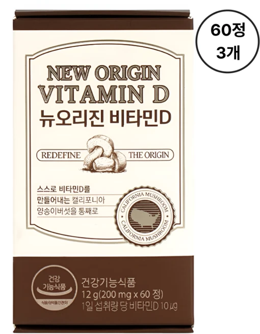 뉴오리진 양송이버섯 비타민D 200mg 60정 3박스 180정, 3개 - 쿠팡