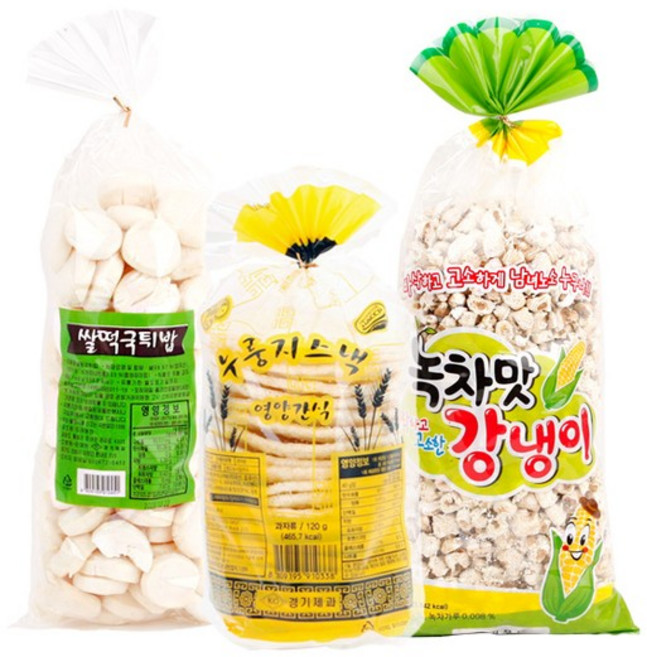 옛날과자 3종 뻥튀기+떡뻥+녹차맛강냉이/각1봉씩, 없음, 1개