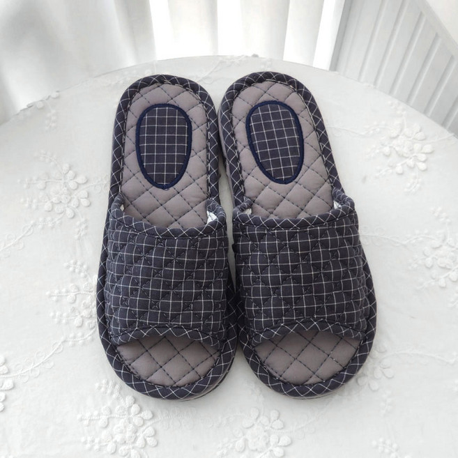 이엘로그 층간소음방지 3중쿠션 실내화 체크 에그 슬리퍼 커플 남녀거실화 4계절, 1개, 블랙 (250~270mm)