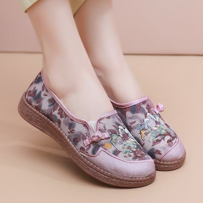 COSYEVNO 여자 할머니 신발 가을 린넨 캐주얼화 자수 컴포트 플랫 통기창 패션 단화 zjymmnnx1
