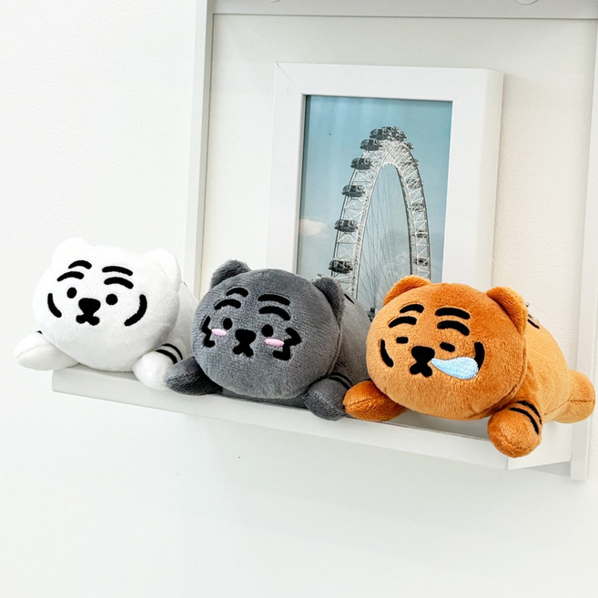 무직타이거 눕랑이 인형 가방고리, 6cm, 화이트 백호, 1개