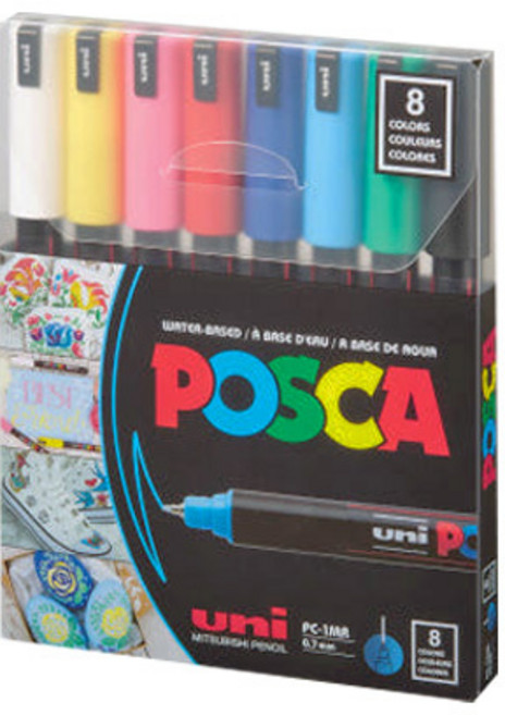 UNI 미쯔비시 유니 포스카 마카펜 PC-1MR 8색세트, 1개, 8색