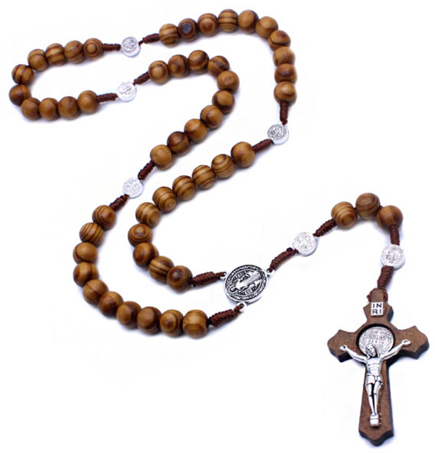JNJ 로사리 나무 묵주 천주교 성물, 브라운, 1개