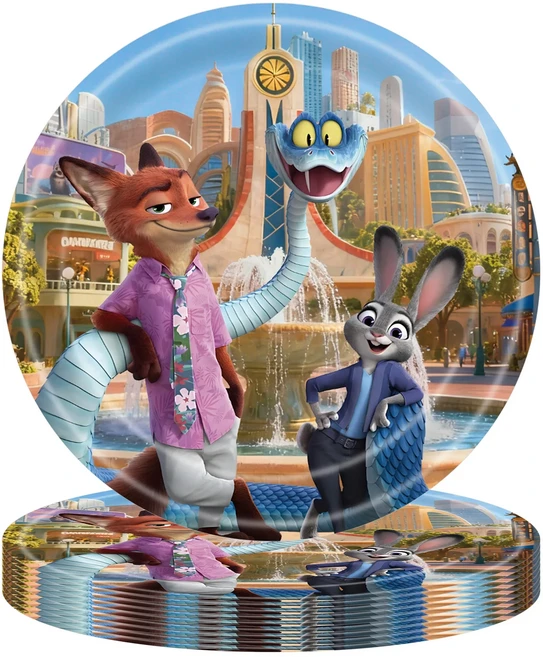 주토피아 닉과 주디 파티 장식 일회용 식기 세트 테이블보 배너 케이크 토퍼 풍선 생일 용품, 06 10pcs 9inch Plates