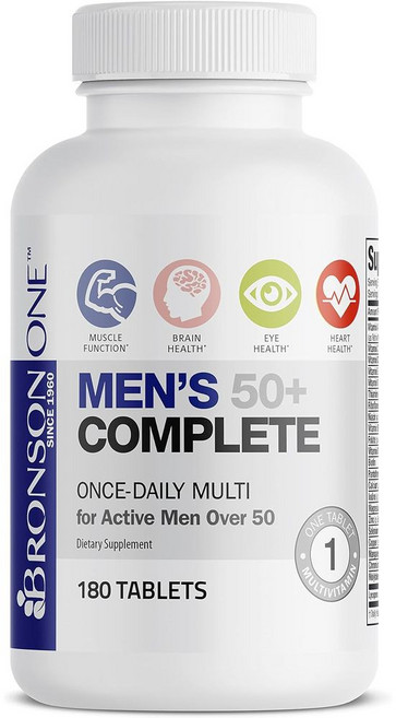 Bronson ONE 데일리 Mens 50+ 맨스 50플러스 컴플리트 멀티비타민 멀티미네랄 180 정, 180정, 1개