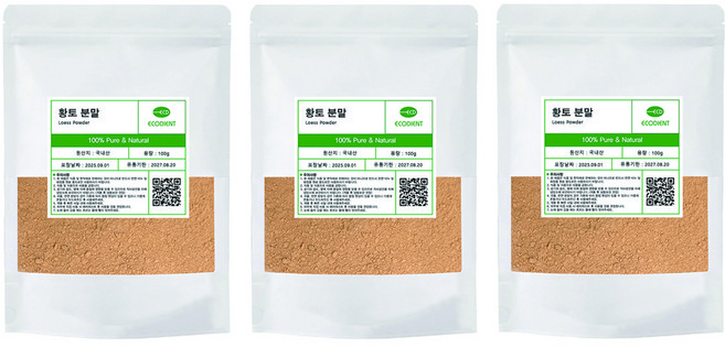 [에코디언트] 100% 황토 분말 가루 천연팩 마사지팩 황토팩, 100g, 3개, 황토분말