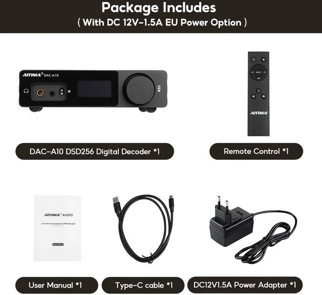AIYIMA DAC-A10 헤드폰 앰프 ESS9018K2M 디코더 오디오 지원 USB 동축 광학 액티브 스피커 리모컨 포함, 01 CHINA, 01 with EU Plug