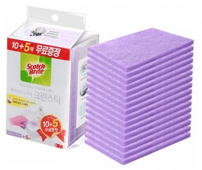 일회용 수세미 베이킹소다 주방 화장실 욕실 청소 10+5매입, 1개, 15개