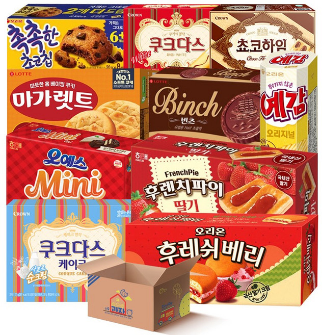 후레쉬베리+오예스 미니+예감+촉촉한초코칩+마가렛트+쿠크다스+초코하임+빈츠+후렌치파이+쿠크다스케이크 10종구성 과자세트, 1세트