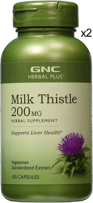 GNC 지엔씨 밀크씨슬 실리마린 글루텐프리 200mg 100캡슐 2개 GNC Herbal Plus Milk Thistle 200 mg 100 Capsules, 100정