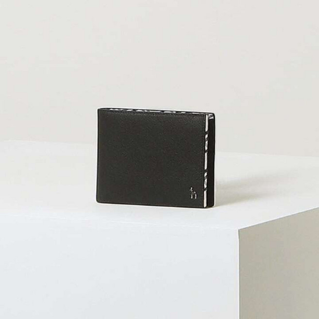 정품 헤지스 블랙 라인배색 소가죽 반지갑 남성 모던 트렌디 캐주얼