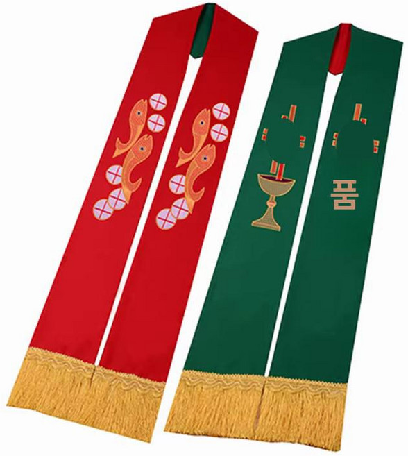 성직자 가톨릭 목사스톨 크로스 종교 가운 용품 스카프, 1개, 87 레드+그린 양면