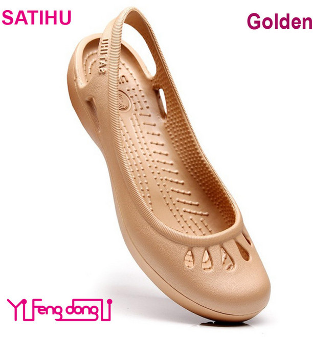 여성들에게 스니커즈 있는 야외 바텀 젤리 플랫 신발 뚫린 샌들 스트랩 여성용 구멍 여름 중 간호사 미끄럼 경량 하나 가장 방지 비치