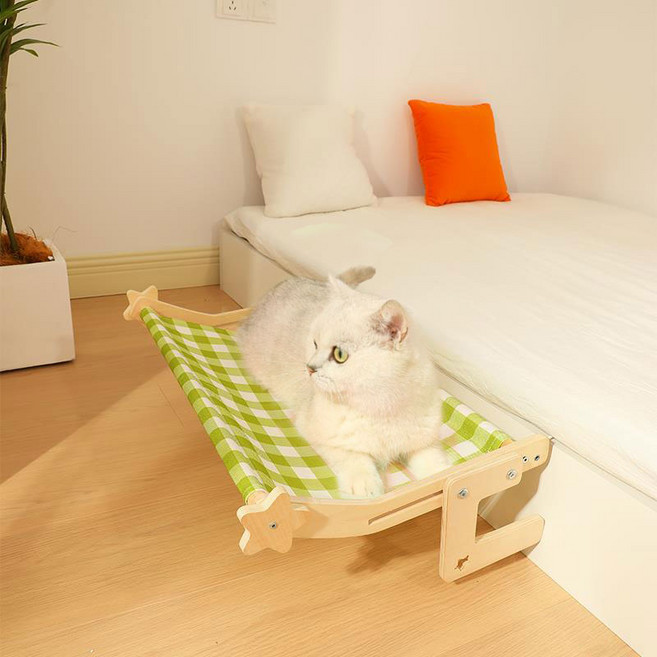 미스삐삐 고양이 창틀 해먹 창문 선반, 1개, 체크그린