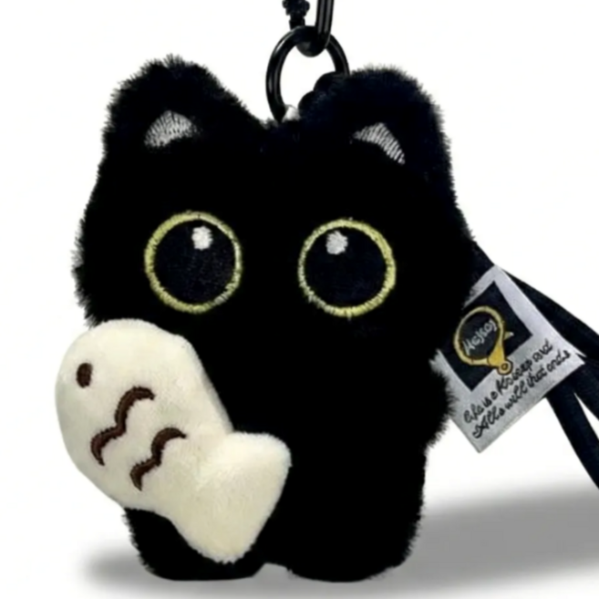 검은 고양이 인형 키링 깜냥이 가방 파우치 장식 액세서리, 1개, 붕어빵