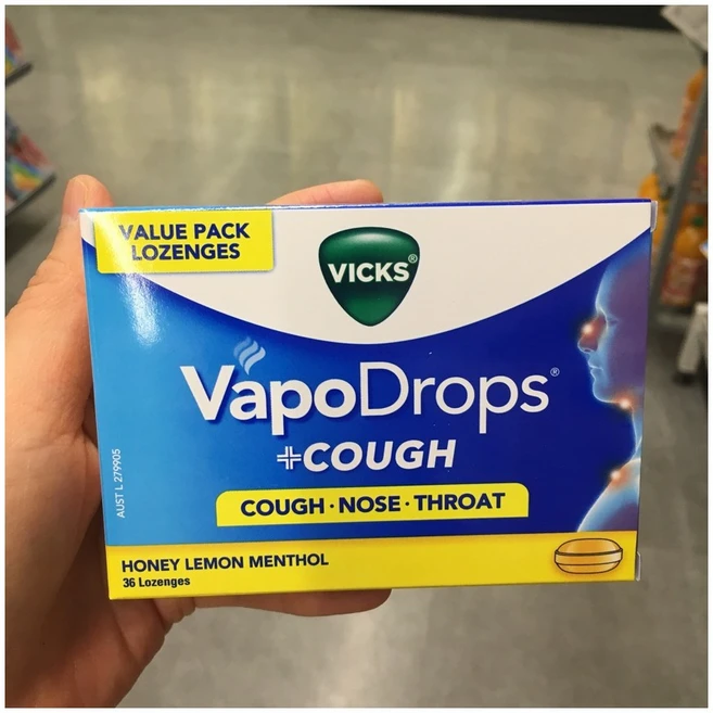 Vicks Vapodrops cough Honey Lemon Menthol 빅스 베이포드롭스 기침 멘솔 허니 레몬맛 목캔디 36개입x2개, 1개 - 쿠팡